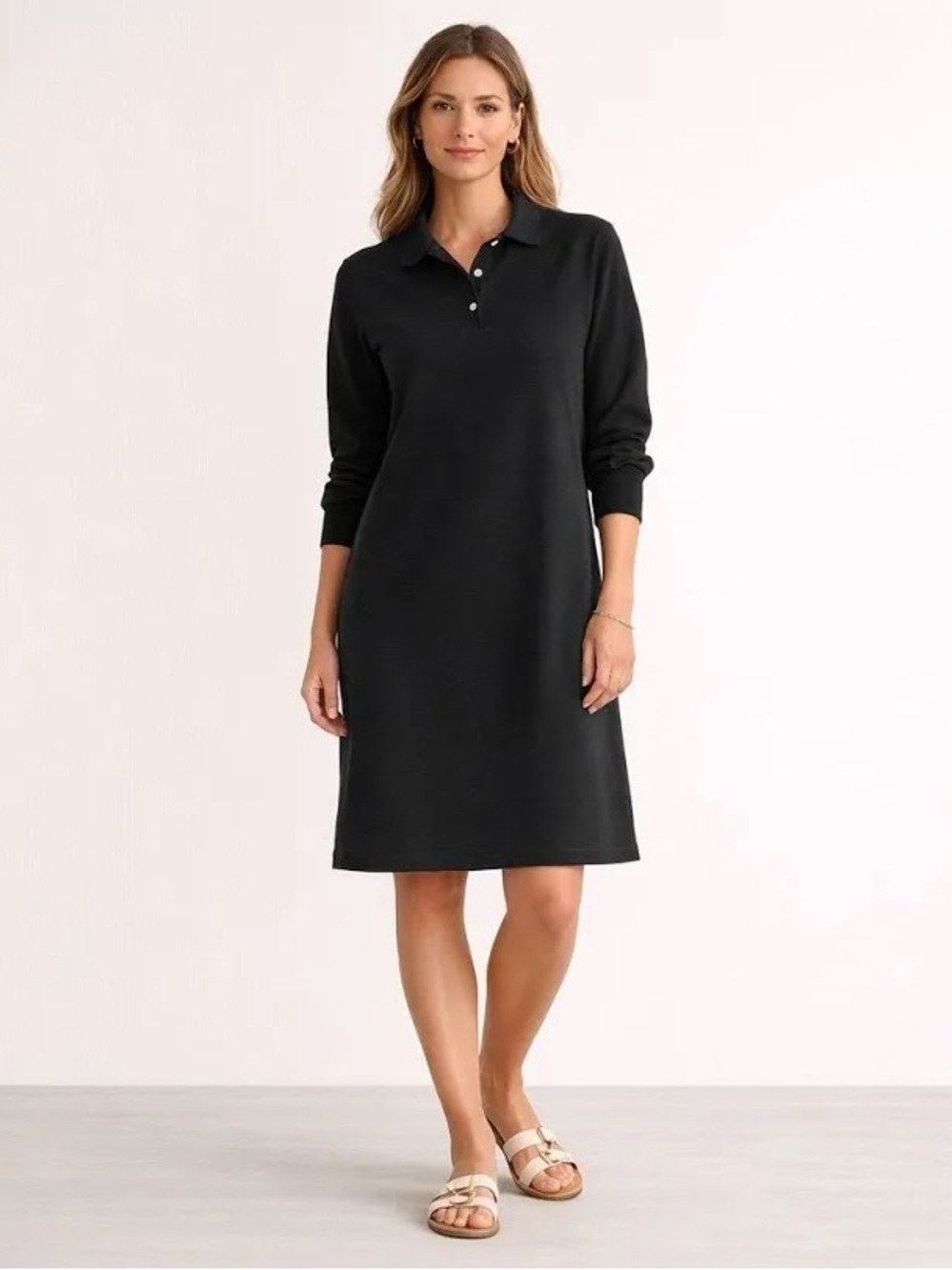Tuckernuck Frances Black Long-Sleeve Pique Polo Dress